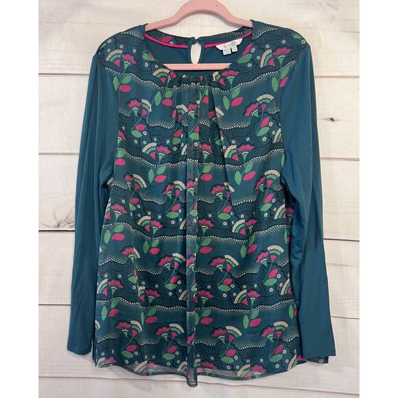 Boden Top Size 16 Dark Green Floral Overlay Fun Easy Comfy - Picture 1 of 6